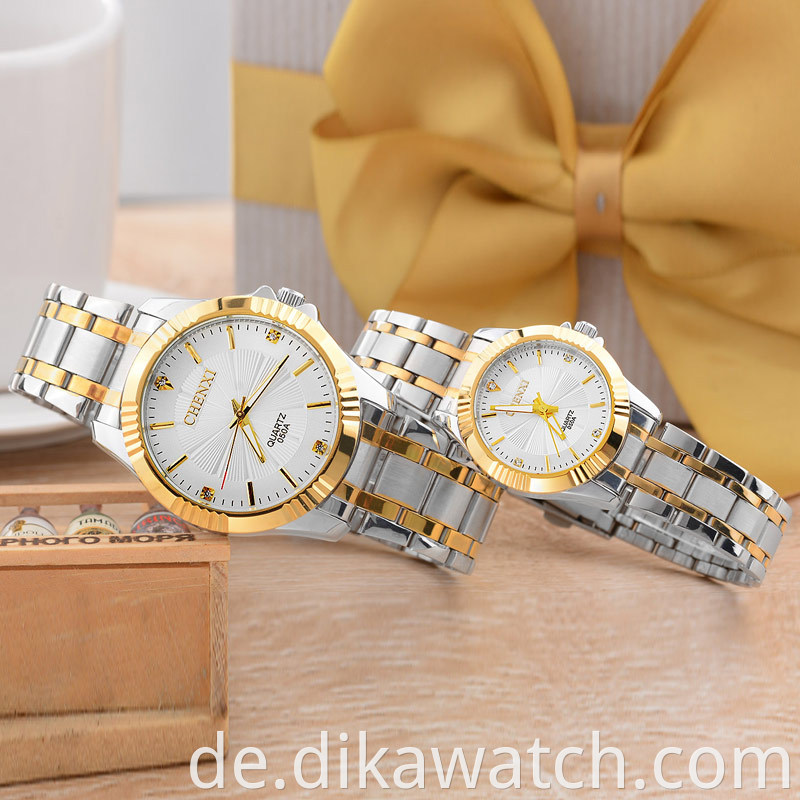 CHENXI Neue Männer Frauen Quarz Paar Uhr Mode Wasserdichte Edelstahl Uhr Goldene Luxus Armbanduhr 050A